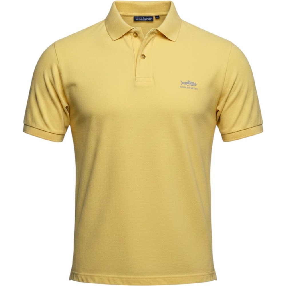 Columbia Men's XL Yellow Embroidered Front Logo and Fish Cotton‎ Polo Shirt